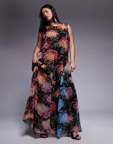 ASOS DESIGN Curve - Vestito lungo con godet sull'orlo e stampa a fiori combinata - view 1