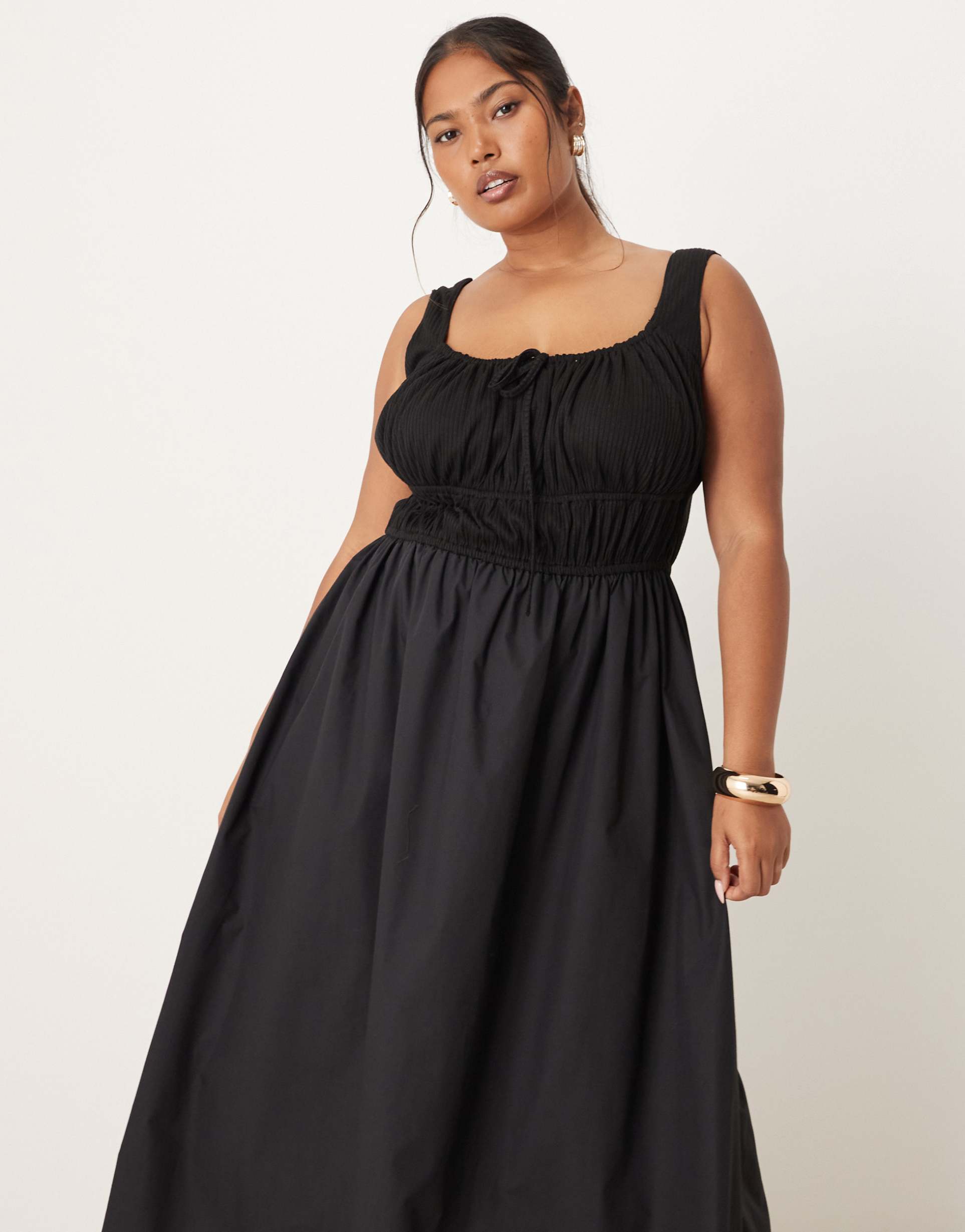 ASOS DESIGN Curve - Vestito lungo in misto cotone nero