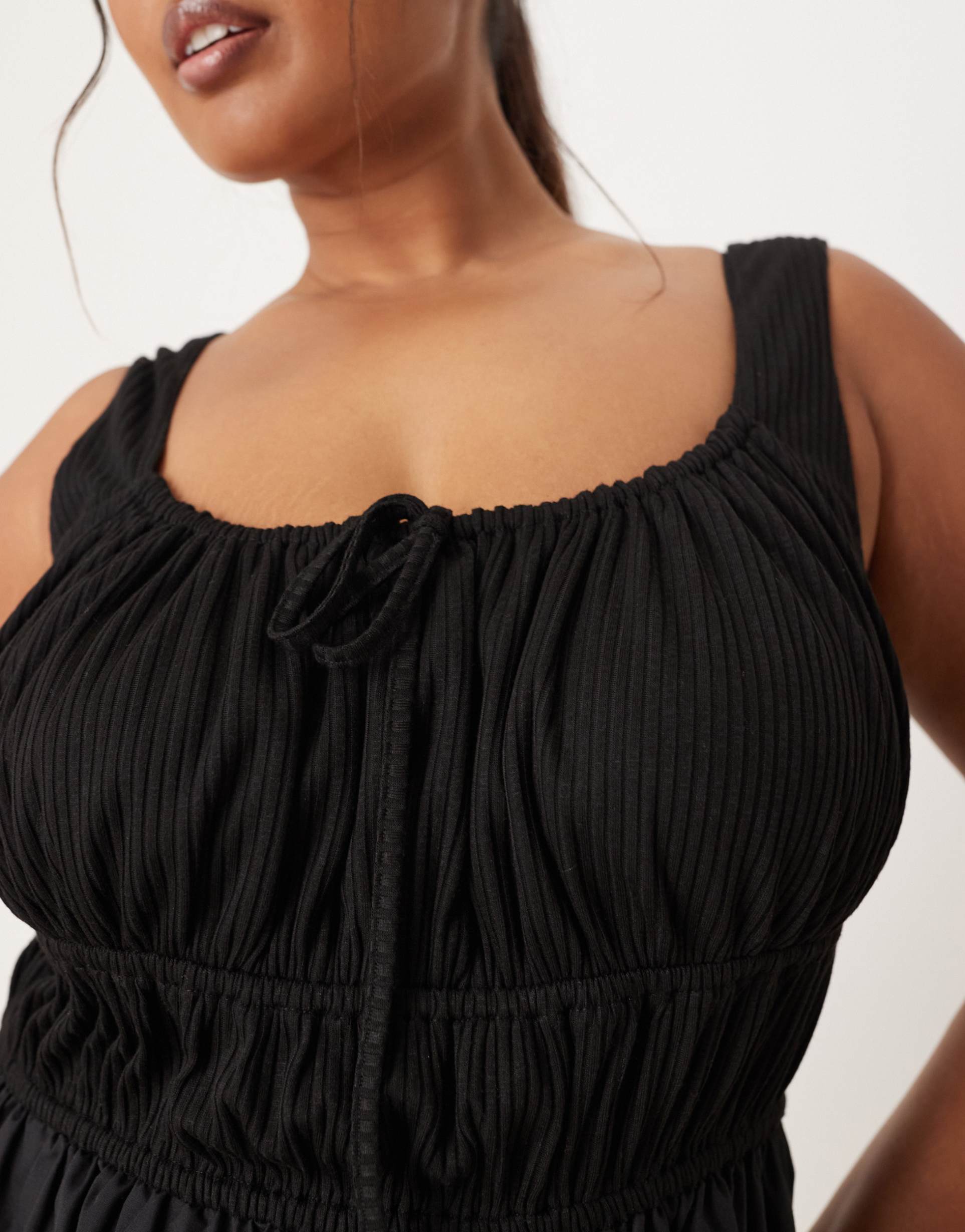 ASOS DESIGN Curve - Vestito lungo in misto cotone nero