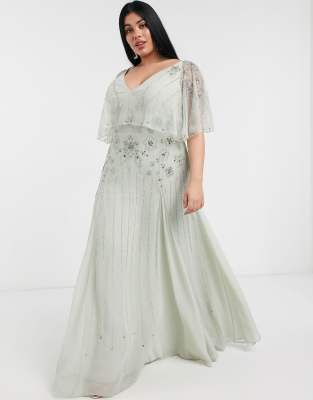 ASOS DESIGN Curve - Vestito lungo menta con mantella e decorazioni floreali-Multicolore  donna Multicolore - immagine1