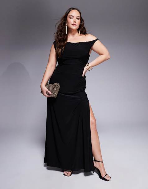 ASOS DESIGN Curve - Vestito lungo nero con spallina attorcigliata e allacciatura sul retro - view 1