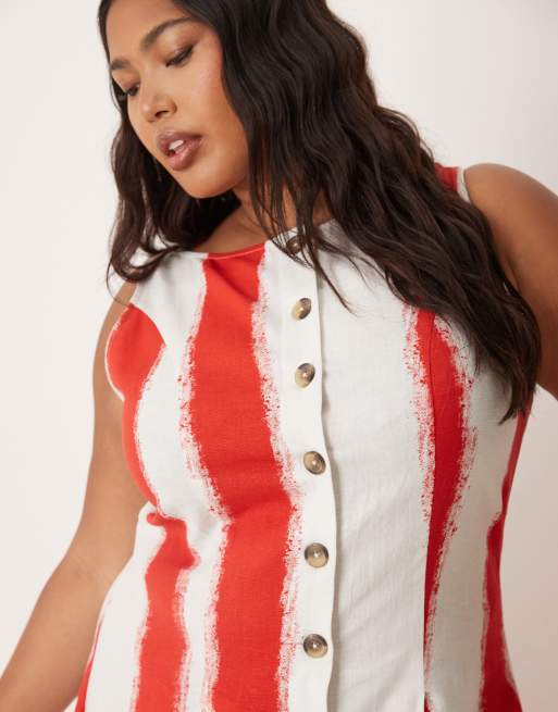 ASOS DESIGN Curve - Vestito lungo stile gilet con bottoni e scollo a barchetta a righe, 3 di 4