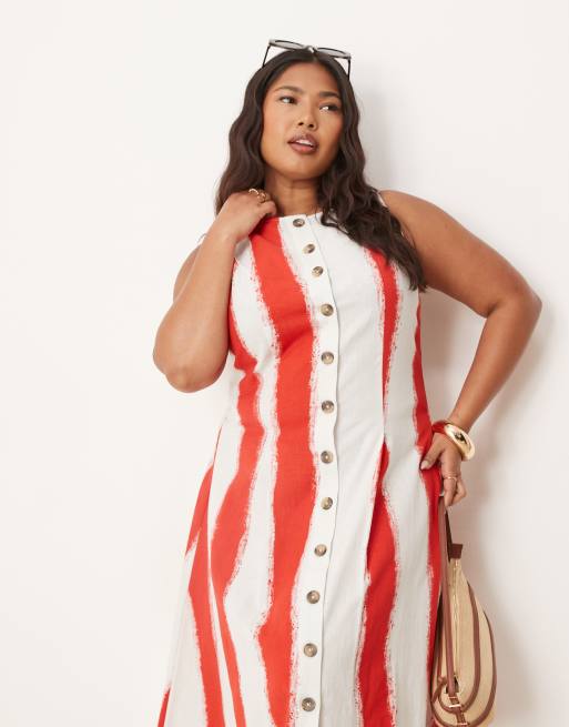 ASOS DESIGN Curve - Vestito lungo stile gilet con bottoni e scollo a barchetta a righe, 4 di 4