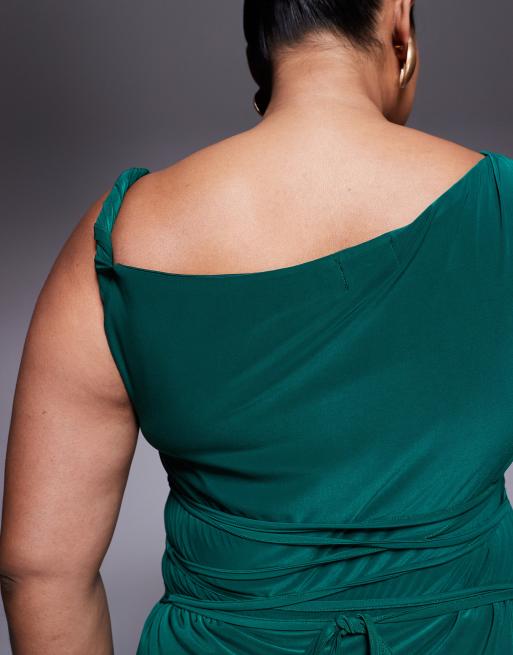 ASOS DESIGN Curve - Vestito lungo verde smeraldo con lacci sul retro e spalline attorcigliate, 2 di 4