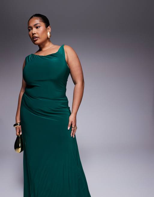 ASOS DESIGN Curve - Vestito lungo verde smeraldo con lacci sul retro e spalline attorcigliate, 3 di 4