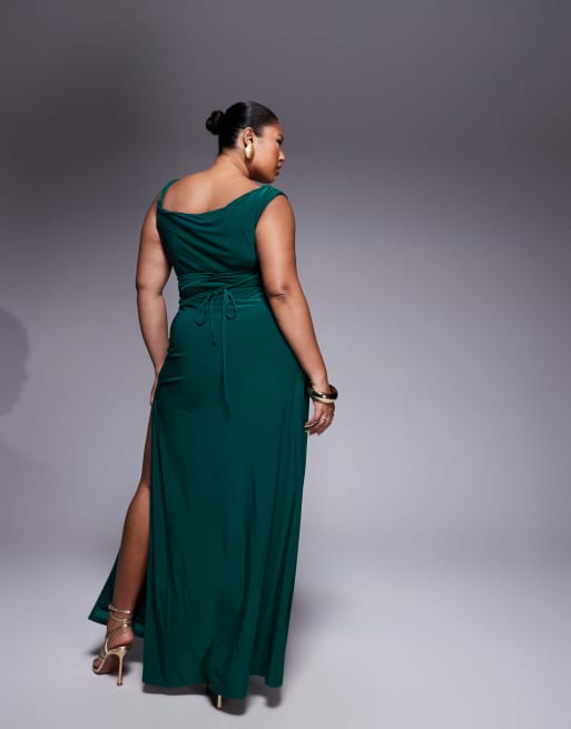 ASOS DESIGN Curve - Vestito lungo verde smeraldo con lacci sul retro e spalline attorcigliate, 4 di 4