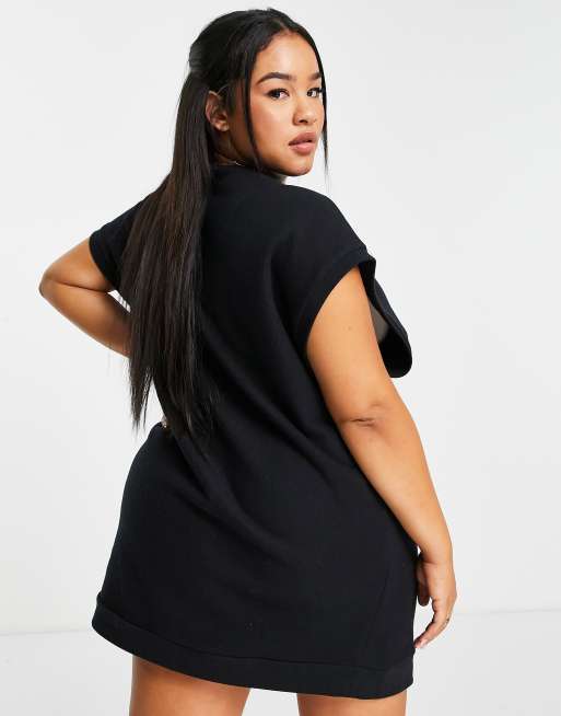 ASOS DESIGN Curve - Vestito maglia corto super morbido a canotta con scollo a V nero , 2 di 4