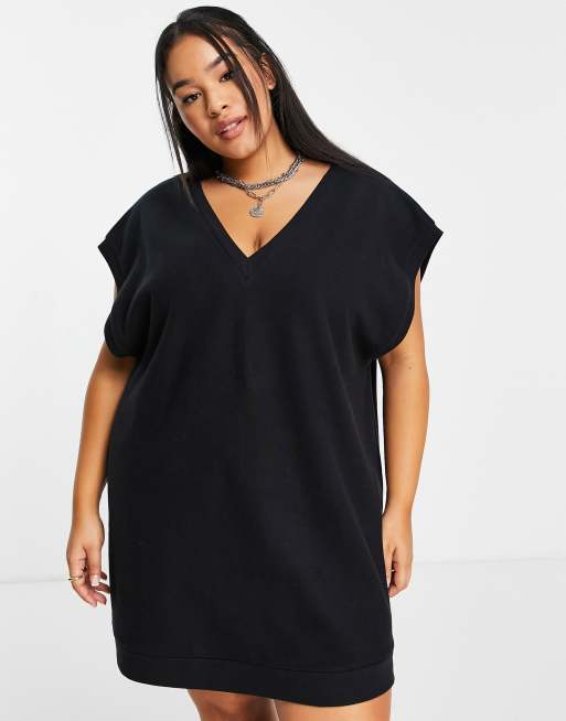 ASOS DESIGN Curve - Vestito maglia corto super morbido a canotta con scollo a V nero , 3 di 4