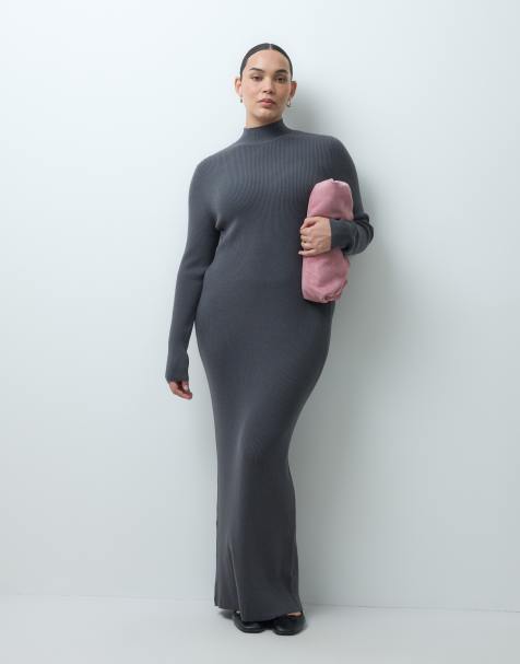 ASOS DESIGN Curve vestito maxi con collo a imbuto in antracite - view 1