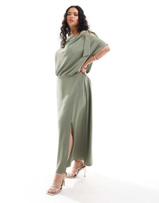 ASOS DESIGN Curve - Vestito midi con blusa allacciata sulle spalle kaki - view 1
