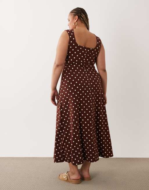 ASOS DESIGN Curve - Vestito midi con scollo quadrato e cuciture a pois monocromatici, 4 di 4