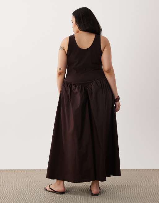 ASOS DESIGN Curve - Vestito midi con vita sagomata e gonna in tessuto, 4 di 4