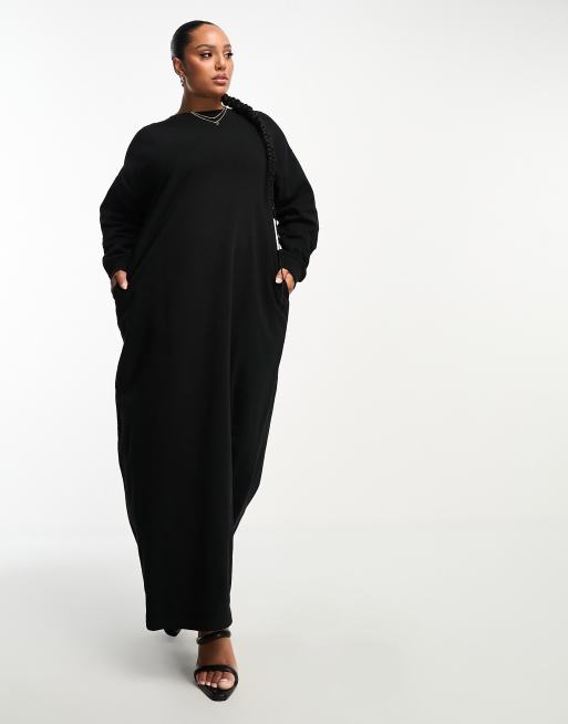 ASOS DESIGN Curve - Vestito midi felpato nero con tasche
