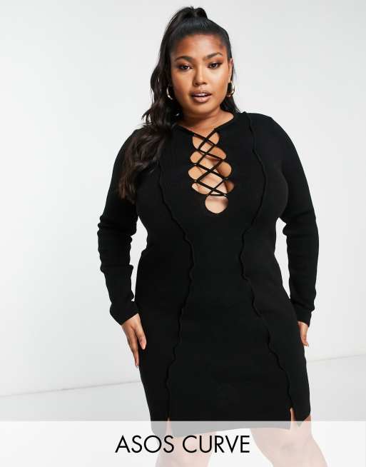Vestito midi in maglia nera con allacciatura Asos Donna Abbigliamento Vestiti Vestiti in maglia 