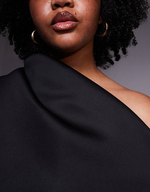 ASOS DESIGN Curve - Vestito midi nero in tessuto effetto scuba con scollo appariscente, 3 di 4