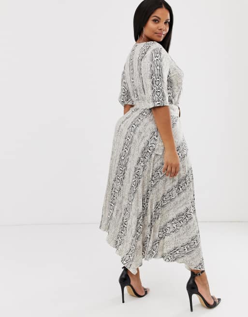 ASOS DESIGN Curve - Vestito midi pitonato a pieghe con scollo a V e cintura, 2 di 4