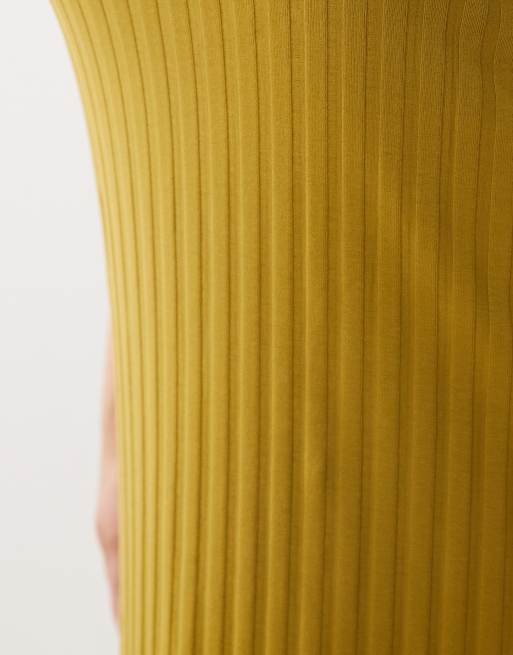 ASOS DESIGN Curve - Vestito midi senza maniche a coste larghe kaki con scollo a V, 3 di 4