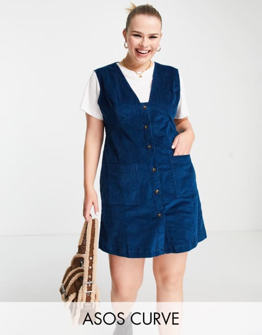 ASOS DESIGN Curve - Vestito scamiciato corto in velluto a coste