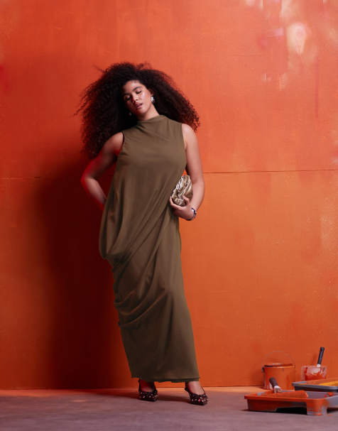 ASOS DESIGN Curve - Vestito senza maniche trasparente marrone chiaro asimmetrico - view 1