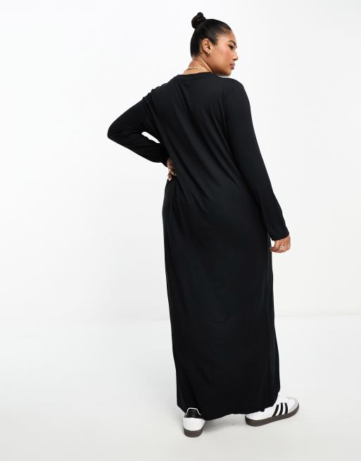 ASOS DESIGN Curve - Vestito T-shirt lungo a maniche lunghe nero, 2 di 4