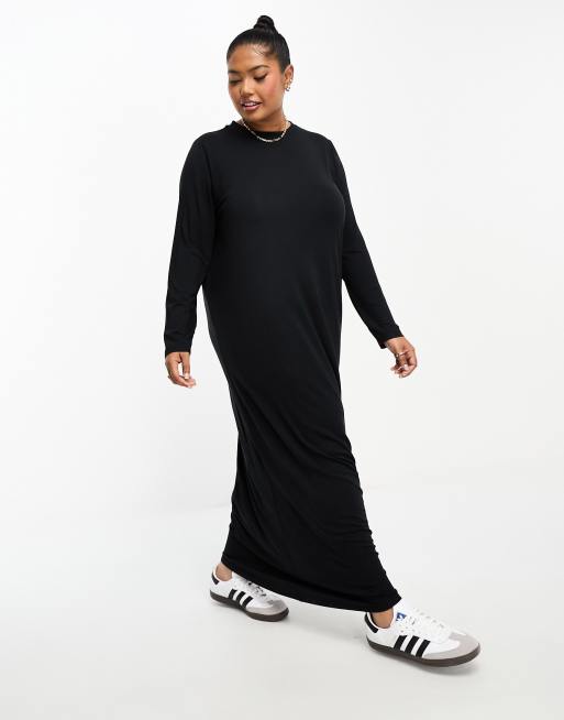 ASOS DESIGN Curve - Vestito T-shirt lungo a maniche lunghe nero, 3 di 4