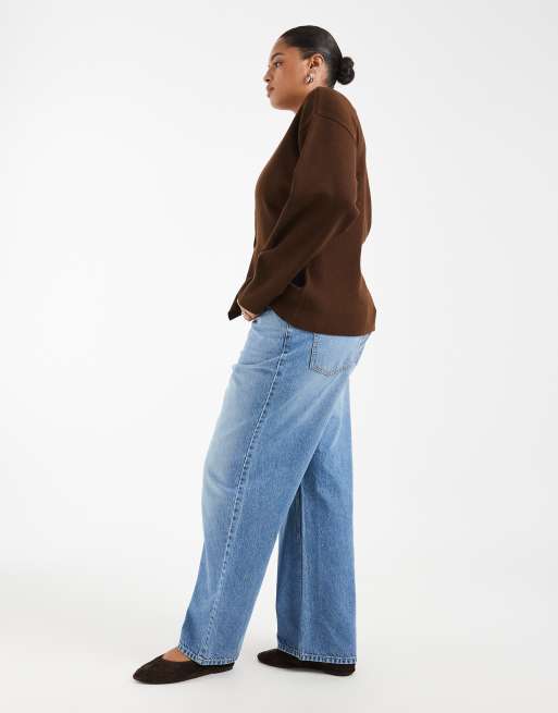 ASOS DESIGN Curve vida dad-jeans i mellanblå tvätt, 2 av 5