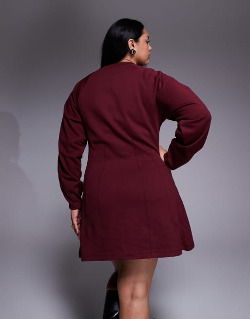 ASOS DESIGN Curve – Vinröd, kort tröjklänning i bomull med korsettmidja, 3 av 4