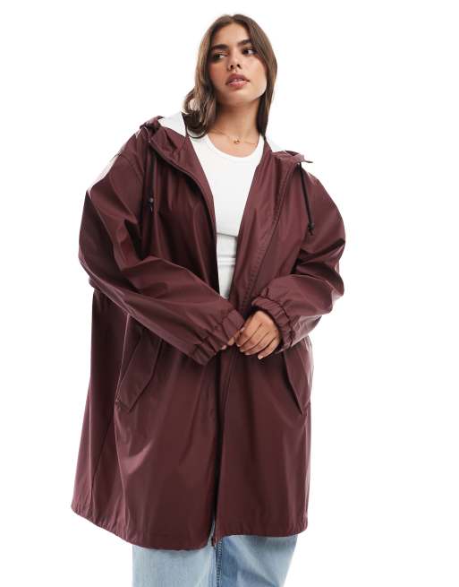 ASOS DESIGN Curve – Vinröd regnjacka i parkasstil med kontrastfärgade detaljer, 2 av 4