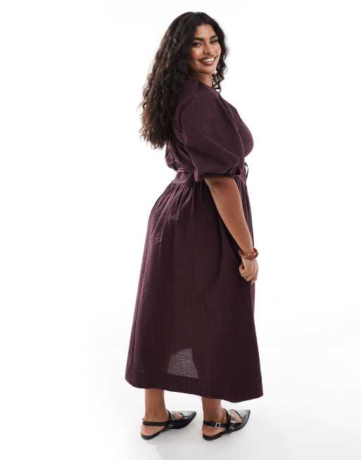ASOS DESIGN Curve – Vinröd, rutig midiklänning med knytning i midjan, 4 av 4