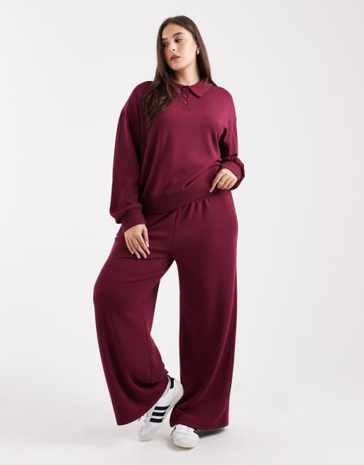 ASOS DESIGN Curve – Vinröd sweatshirt i mjuk cupro och henleystil, 2 av 4