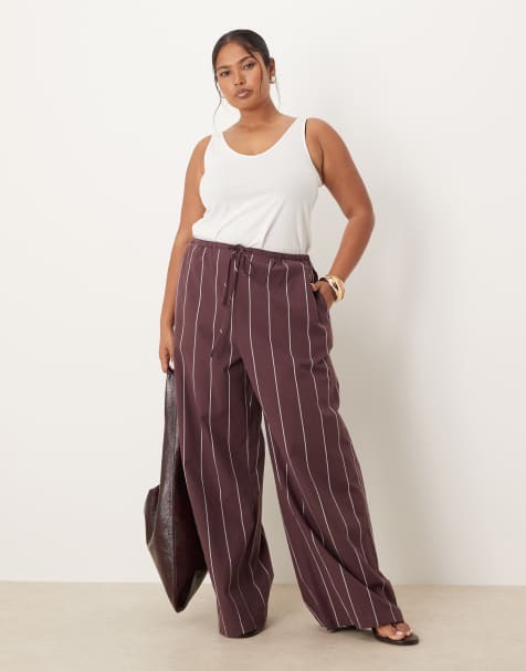 ASOS DESIGN Curve – Vinröda, randiga byxor med vida ben - view 1