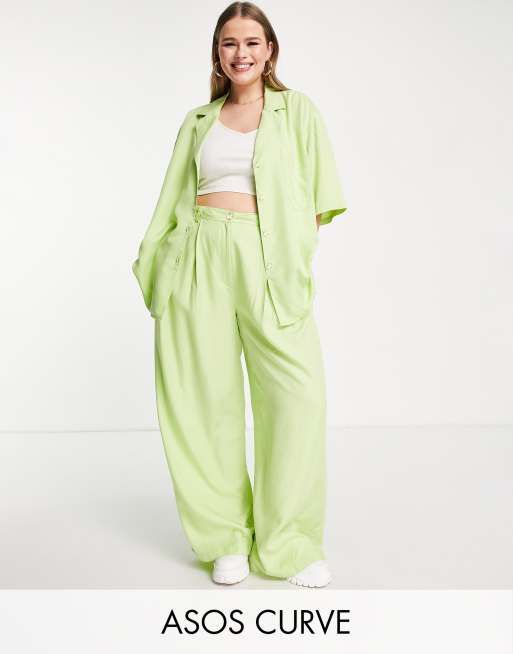 ASOS DESIGN Curve vintage look wide leg trousers in bright apple co-ord