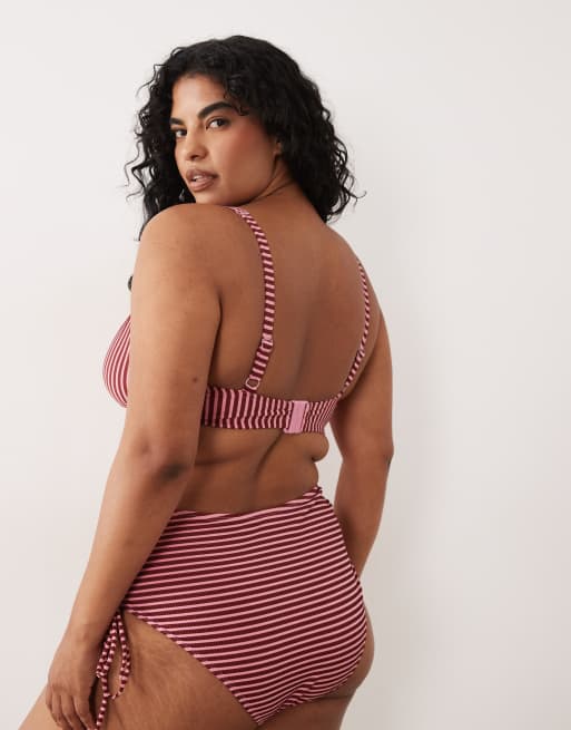ASOS DESIGN Curve - Violet - Bas de bikini taille haute - Bordeaux et rose, 3 de 4
