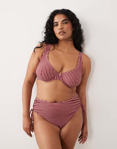 ASOS DESIGN Curve – Violet – Bikinihose in Burgunderrot und Rosa mit hohem Bund - view 1