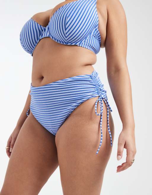 ASOS DESIGN Curve – Violet – Blå, randig bikiniunderdel med hög midja, 2 av 4