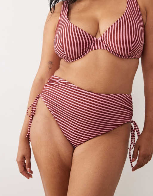 ASOS DESIGN Curve Violet high waist bikini bottom in burgundy and pink, 2 of 4