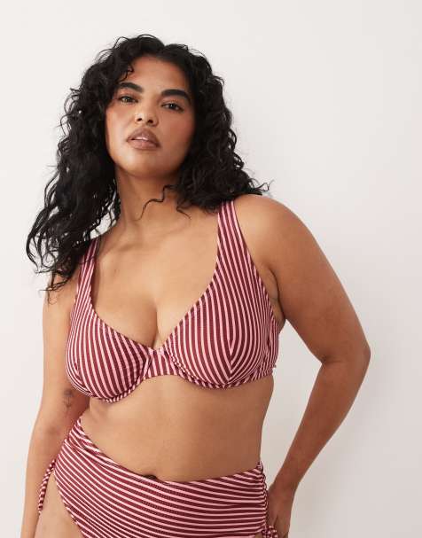 ASOS DESIGN Curve - Violet Marina del Rey - Haut de bikini rayé à armatures - Bordeaux et rose - view 1