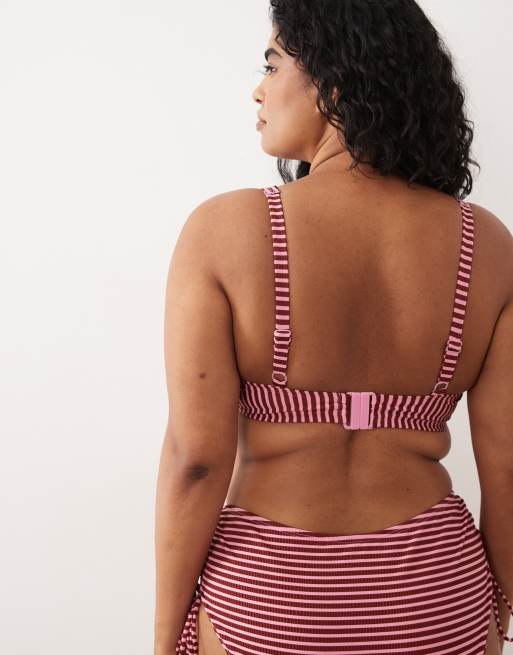 ASOS DESIGN Curve - Violet Marina del Rey - Haut de bikini rayé à armatures - Bordeaux et rose, 4 de 4