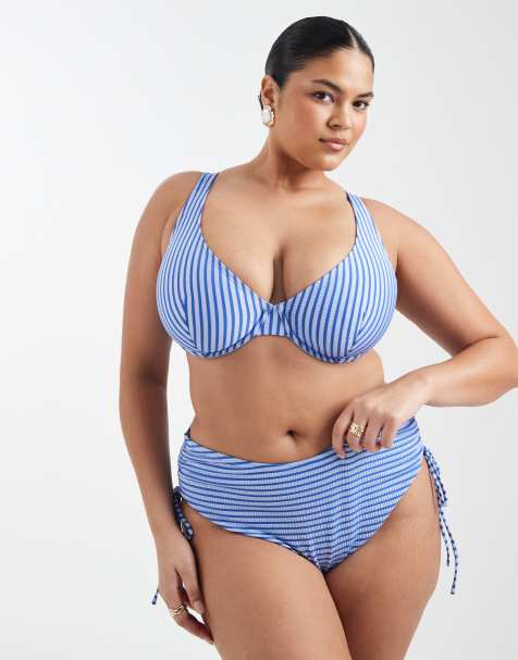 ASOS DESIGN Curve - Violet Marina del Rey - Top bikini blu a righe con ferretto - view 1