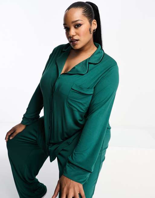 ASOS DESIGN Curve viscose long sleeve shirt pants pajama set