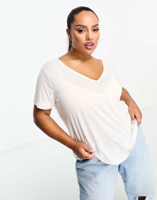 ASOS DESIGN Curve – Vit avslappnad t-shirt med v-ringning