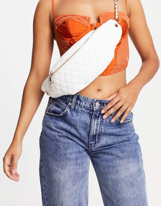 ASOS DESIGN Curve – Vit kviltad magväska med kedja, 4 av 4