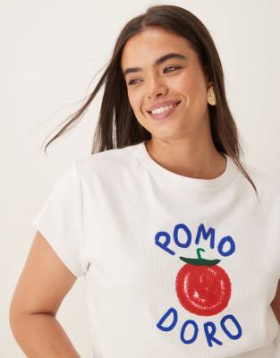 ASOS DESIGN Curve – Vit, liten t-shirt med grafiskt tomattryck - view 1