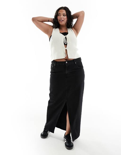 ASOS DESIGN Curve – Vit stickad kostymväst med knytning framtill, 3 av 4