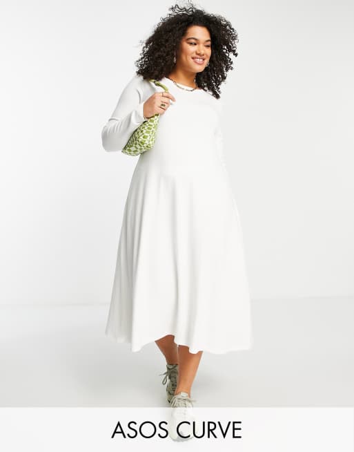 ASOS DESIGN Curve – Vit, supermjuk, vid midiklänning med långa ärmar