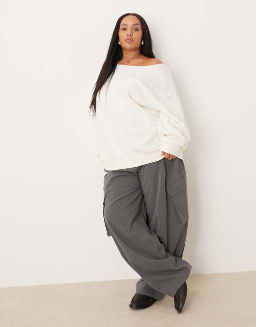 ASOS DESIGN Curve – Vit sweatshirt i oversize med bara axlar, 2 av 4