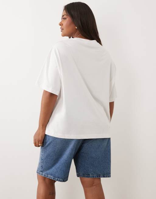 ASOS DESIGN Curve – Vit t-shirt i oversize med grapefrukttryck, 4 av 4
