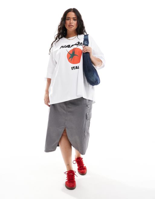 ASOS DESIGN Curve – Vit t-shirt i oversize med "Napoli"- och tomattryck, 2 av 4