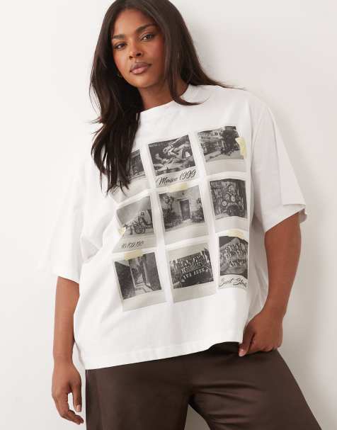 ASOS DESIGN Curve – Vit t-shirt i oversized fit med Mexico-fototryck - view 1