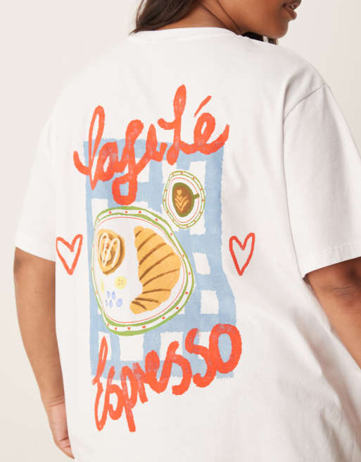 ASOS DESIGN Curve – Vit t-shirt i regular fit med 'Cafe le Espresso'-tryck baktill, 4 av 4